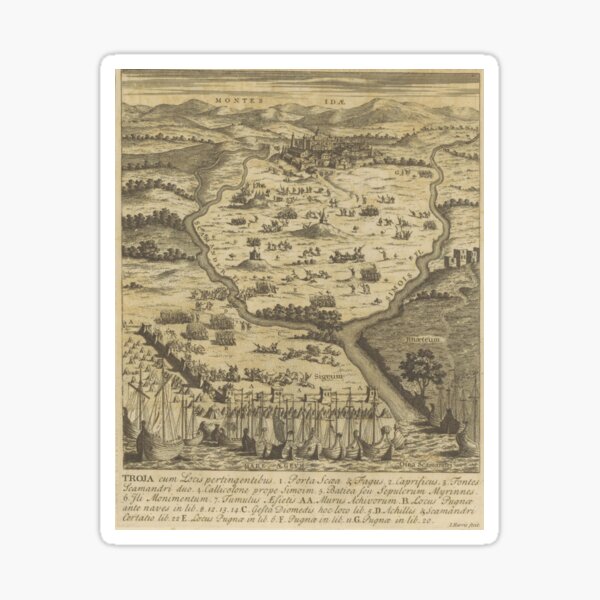 Artikelvorschau, Vintage Schlachtfeldkarte des Trojanischen Krieges (1716) entworfen und verkauft von BravuraMedia.