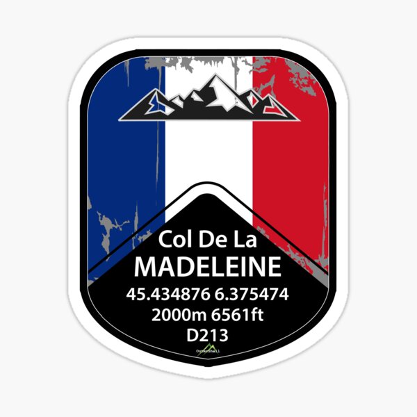 Aperçu de l'œuvre Autocollant et bouclier pour t-shirt pour vélo et moto Col de la Madeleine France créée et vendue par OuterShellUK.
