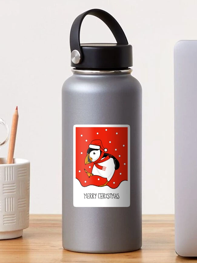 Thumbnail 1 of 3, Sticker, Merry Christmas Puffin ( red version ) designed and sold by Adam Regester.