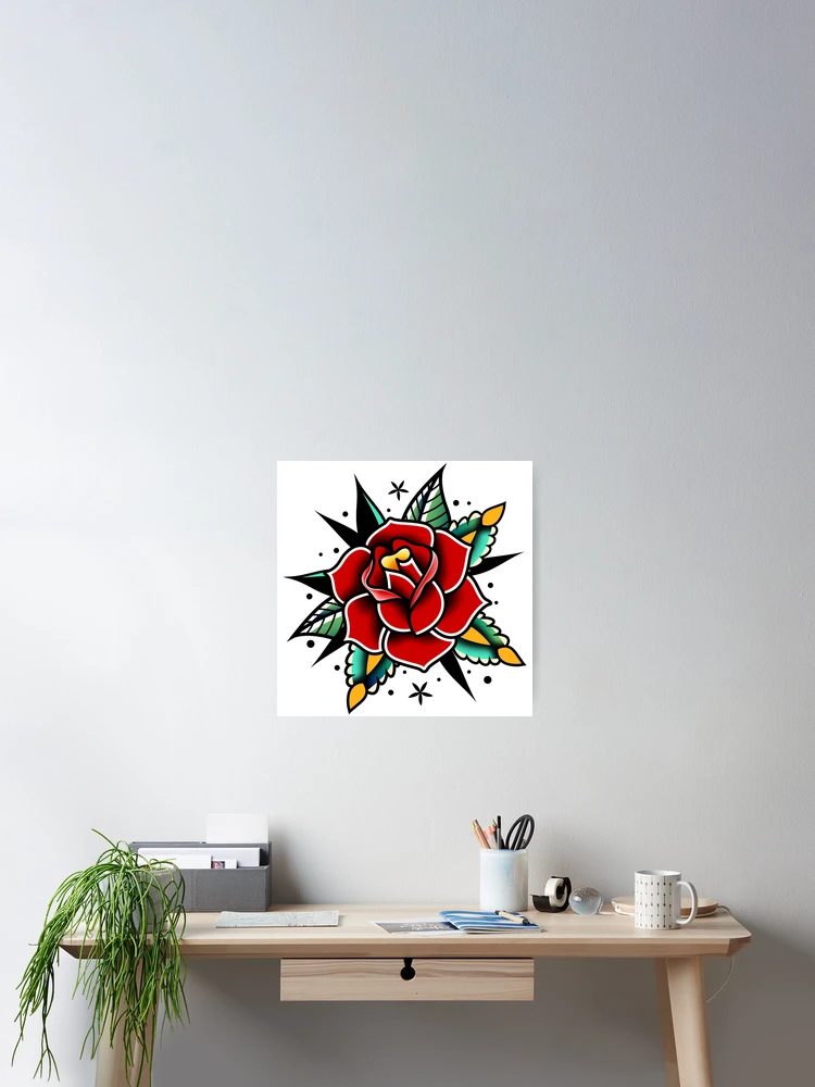 Thumbnail 2 of 3, Poster, traditional old school tattoo rose designed and sold by Adamova.