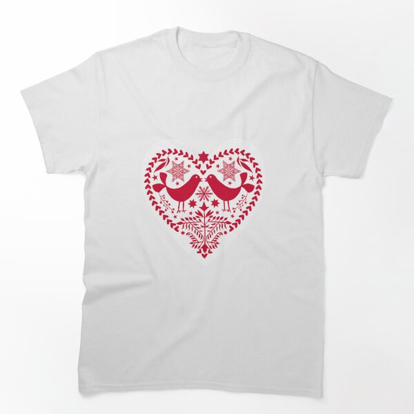 Item preview, Arte popular escandinavo con patrón blanco rojo de pájaros designed and sold by artsandsoul.