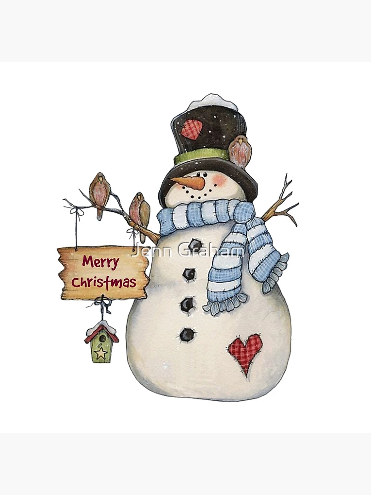 Aperçu 5 sur 5. Bloc acrylique avec l'œuvre Joyeux Noël bonhomme de neige créée et vendue par Jenn Graham.