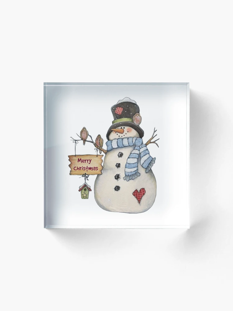 Aperçu 1 sur 5. Bloc acrylique avec l'œuvre Joyeux Noël bonhomme de neige créée et vendue par Jenn Graham.