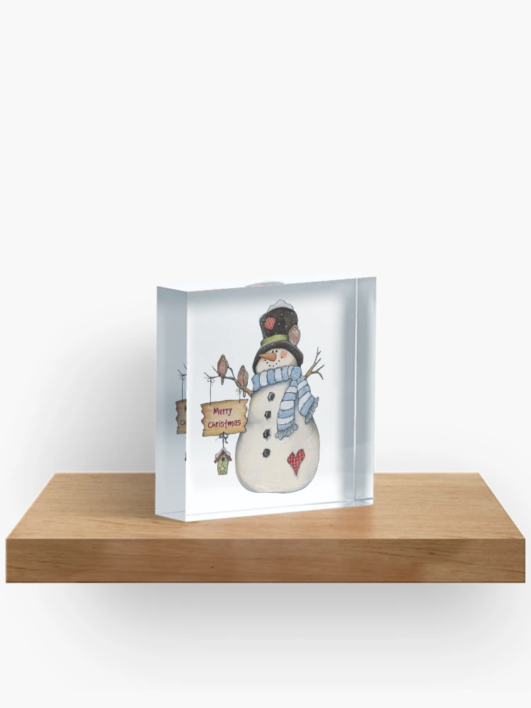 Aperçu 2 sur 5. Bloc acrylique avec l'œuvre Joyeux Noël bonhomme de neige créée et vendue par Jenn Graham.