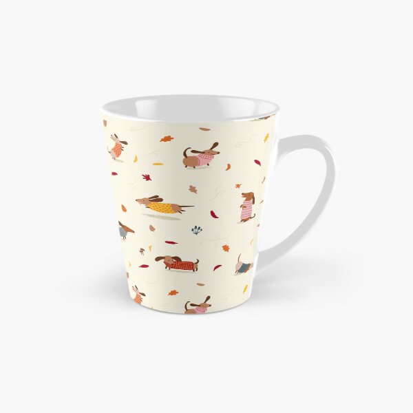 Aperçu de l'œuvre Teckels mignons dans des chandails d'hiver avec des feuilles d'automne créée et vendue par BexMorleyArt.