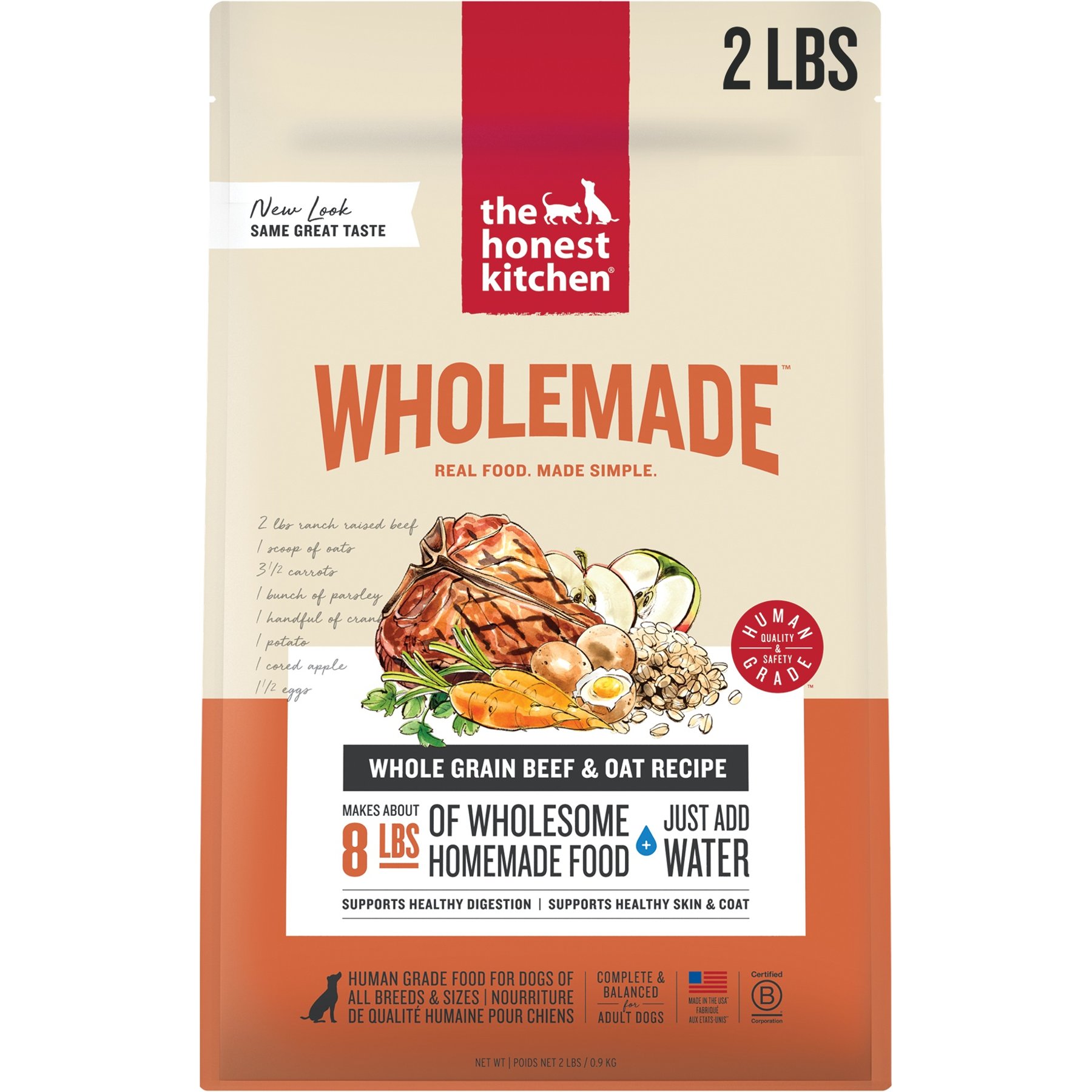 The Honest Kitchen Human Grade Wholemade Whole Grain Beef & Oat Dehydrated Dog Food, 2-lb box