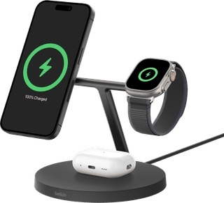 Belkin Boost Charge Pro Chargeur Sans Fil MagSafe et Qi2 3-en-1 15 W avec Support Noir