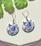 Iris spring flowers earrings, 19mm discs, sterling silver ear wires (751)