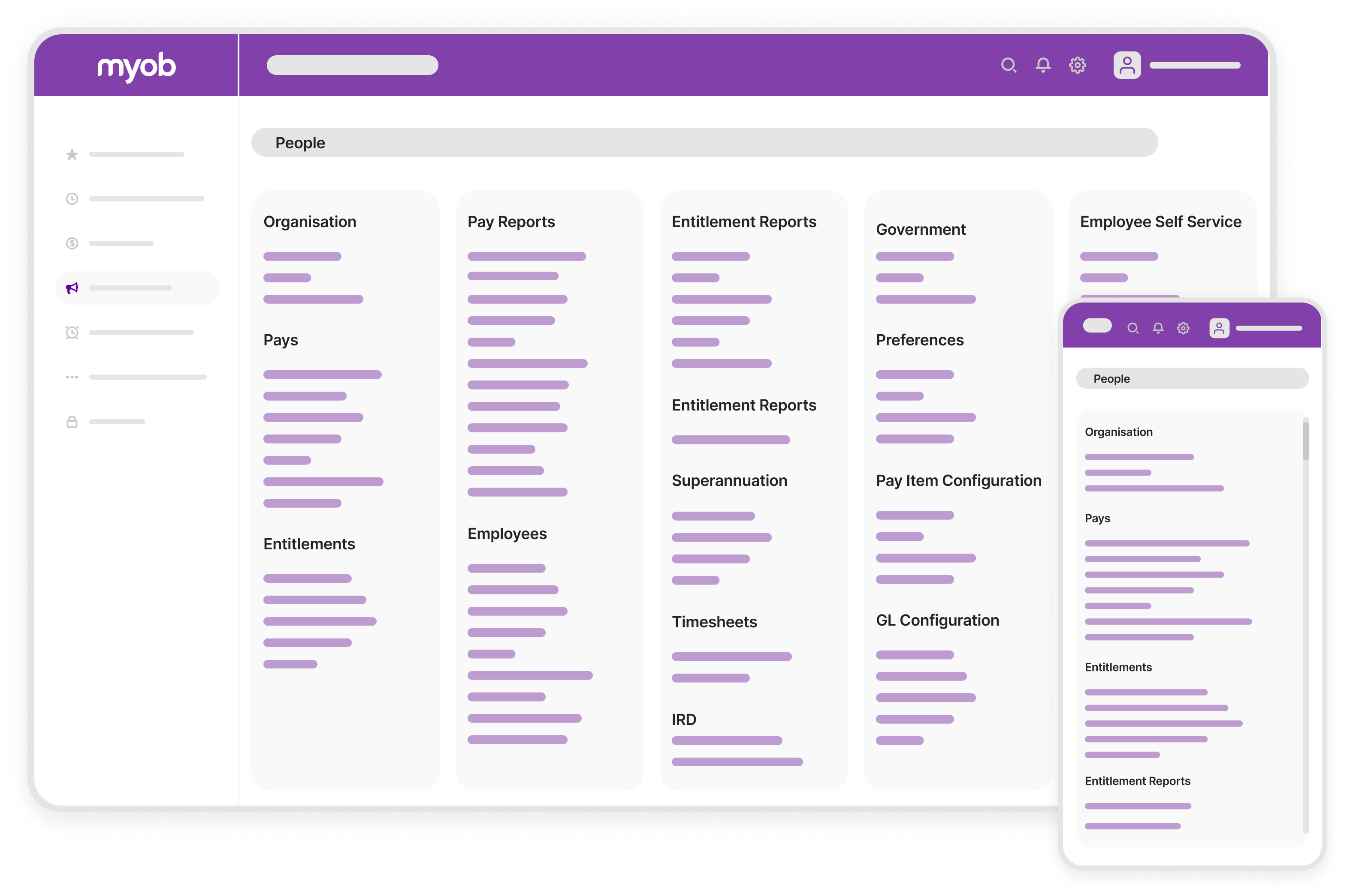 The People menu in MYOB Acumatica payroll software includes all the important links to access payroll and employee details, all in one place. You can use the People menu from desktop computer and mobile phone.