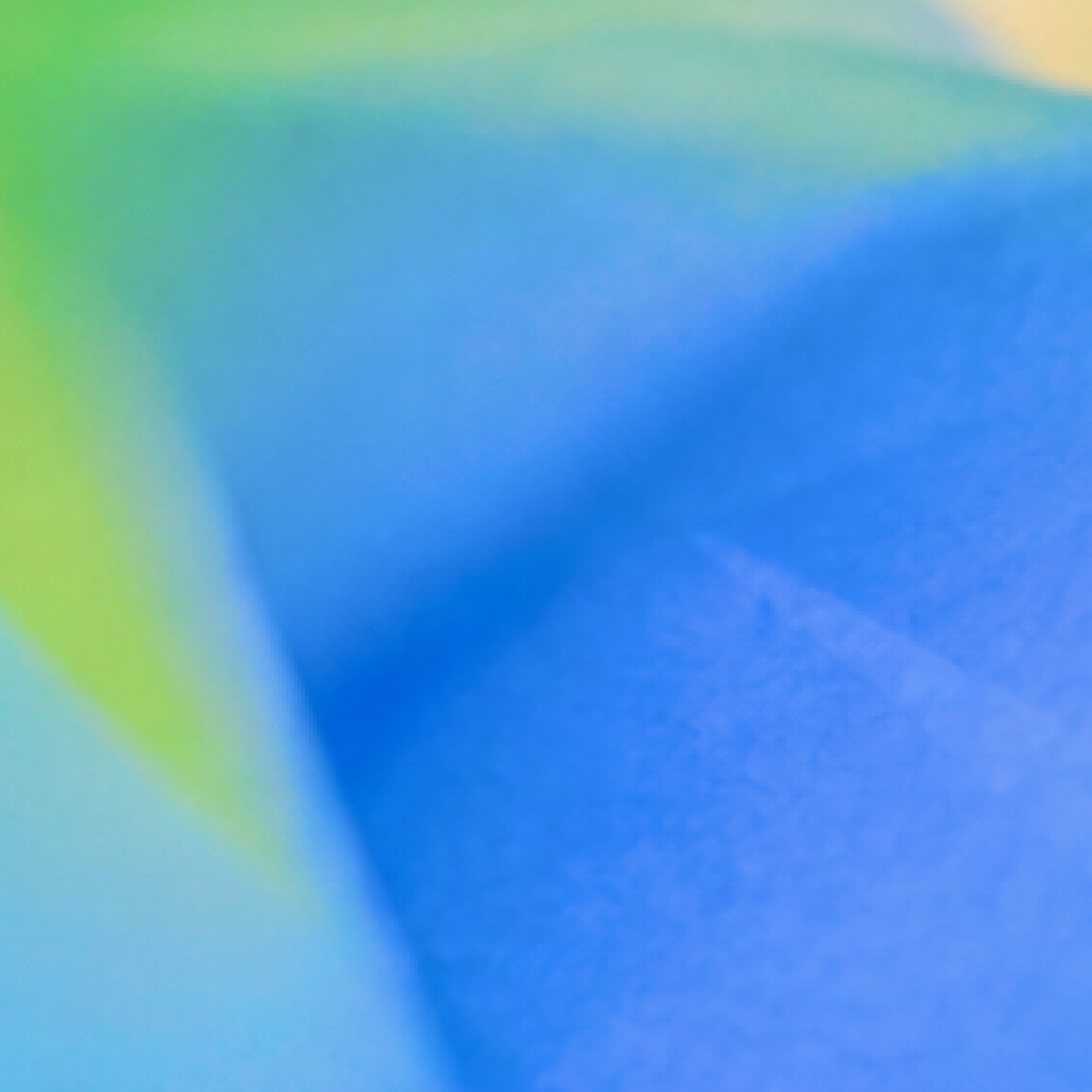 Blue abstract shapes with green and yellow highlights.