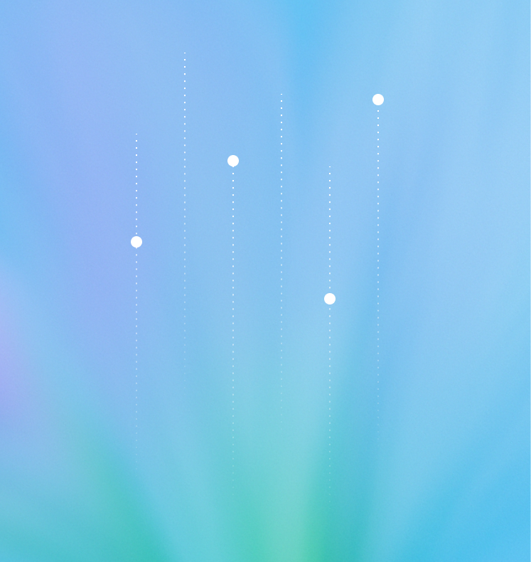 White dots sit at different heights on vertical dotted lines over a blue background.