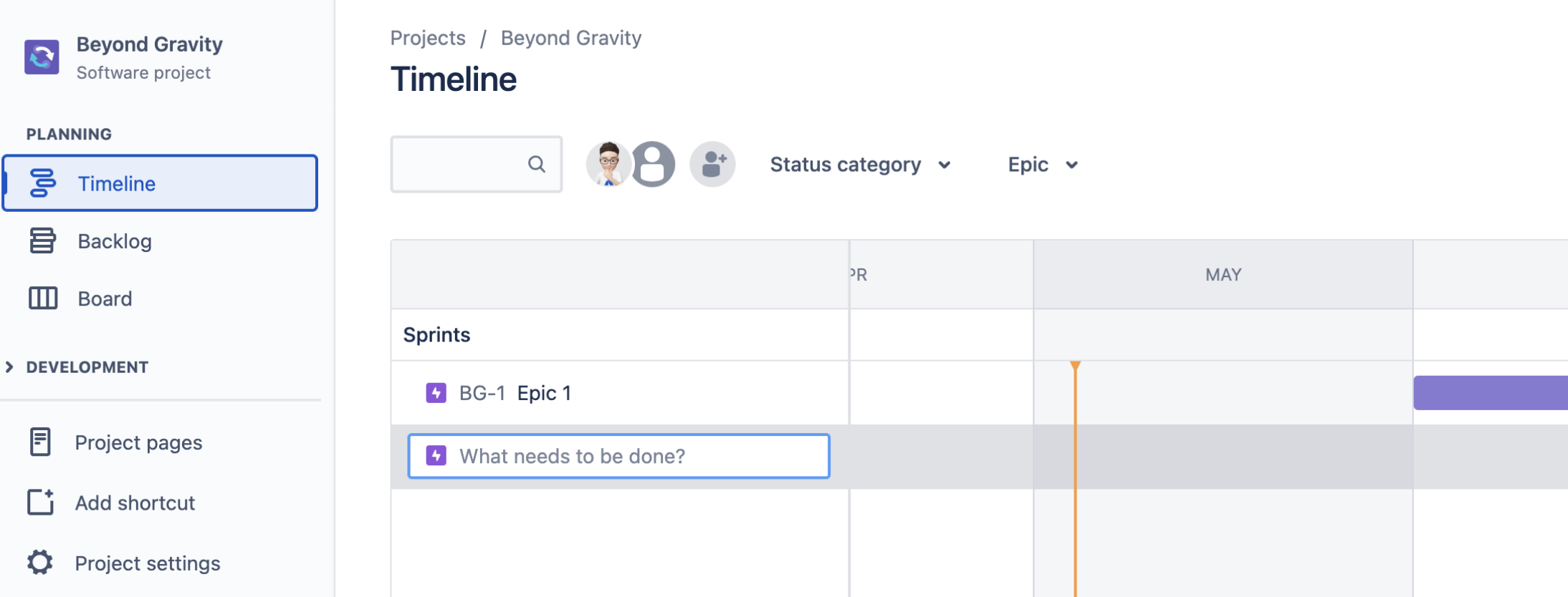 Create an epic in timeline view in Jira Software