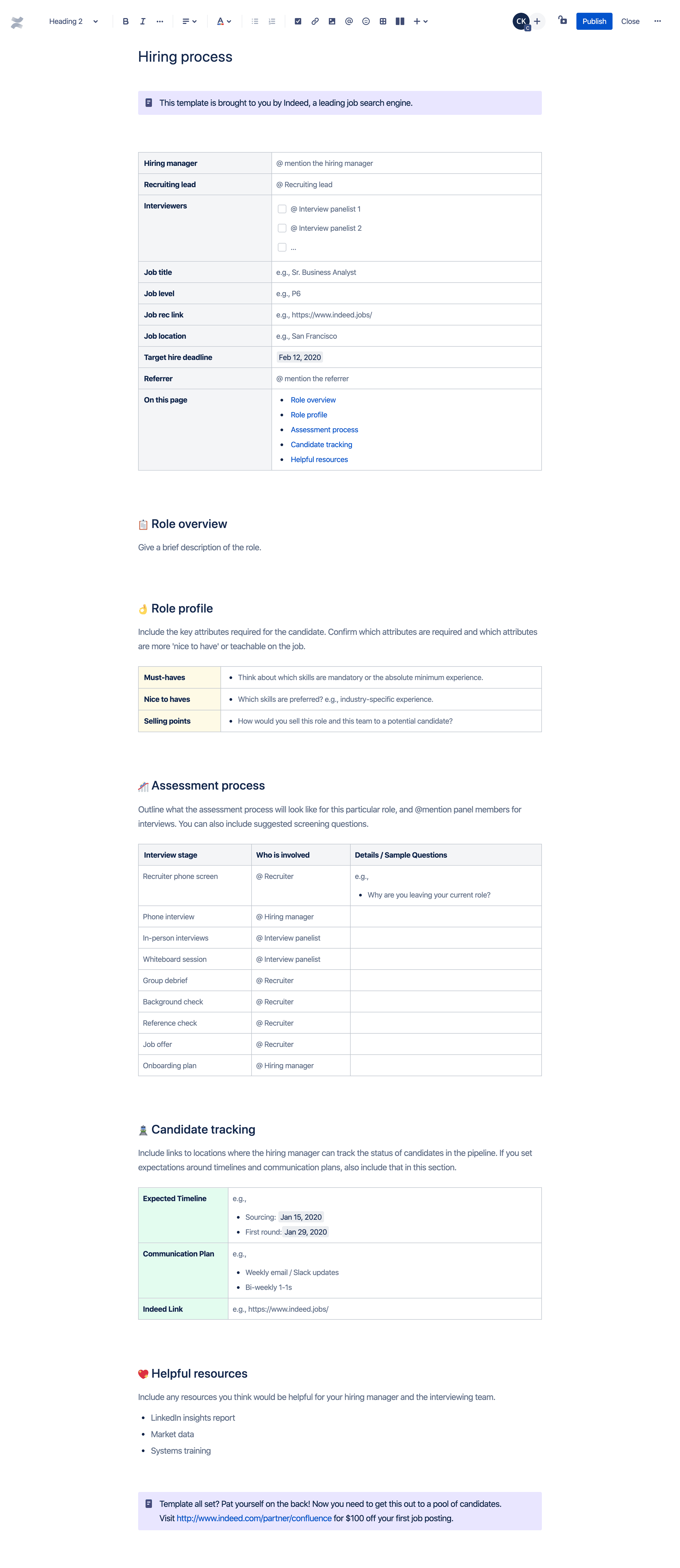 Hiring process template preview