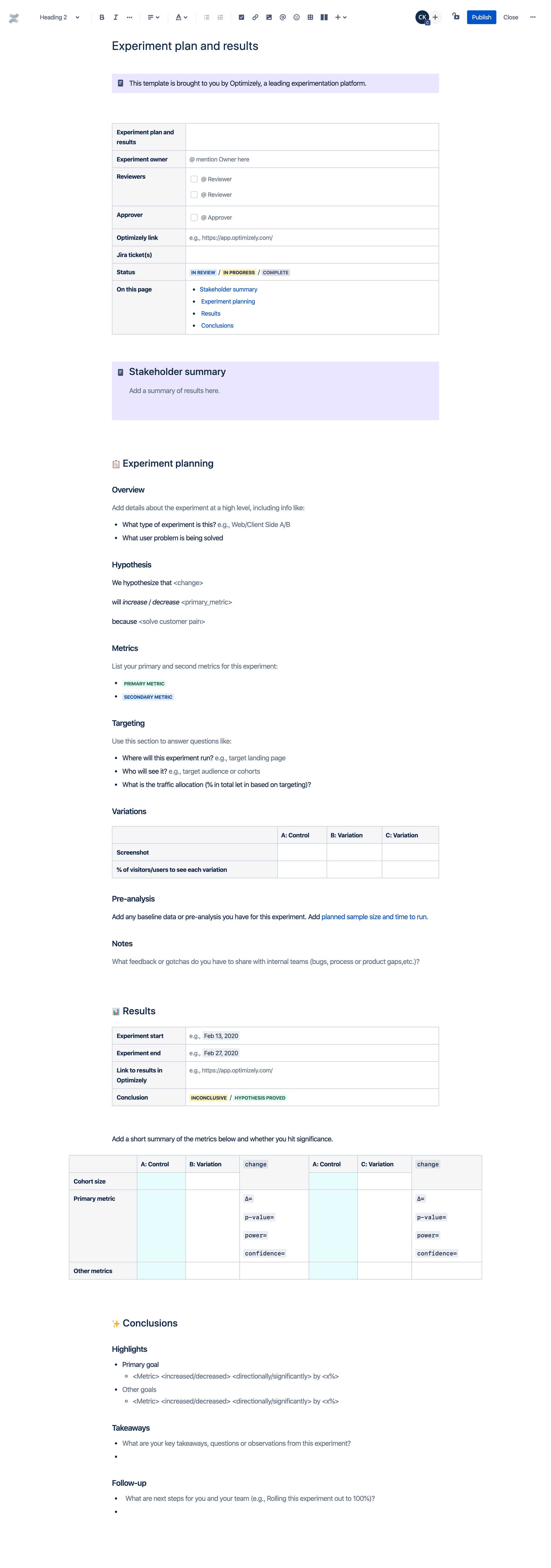 Experiment plan and results template preview image