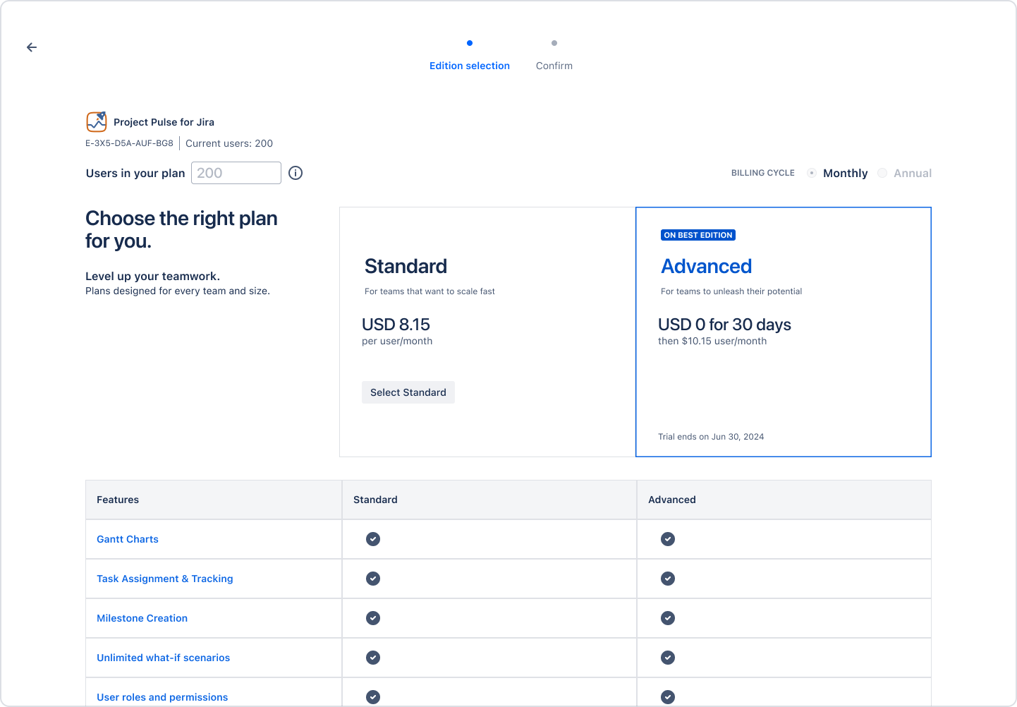 Choosing Standard edition