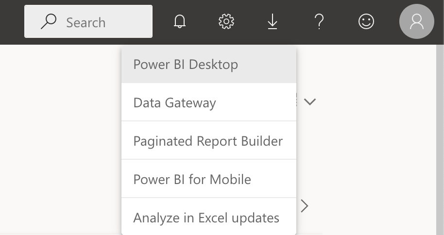 Power BI pull down menu screenshot