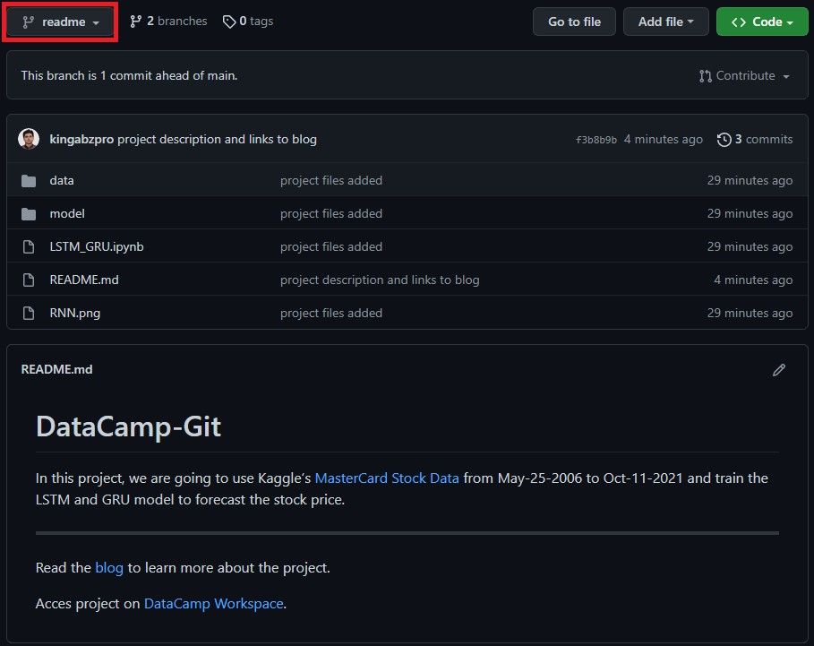 Readme branch on GitHub