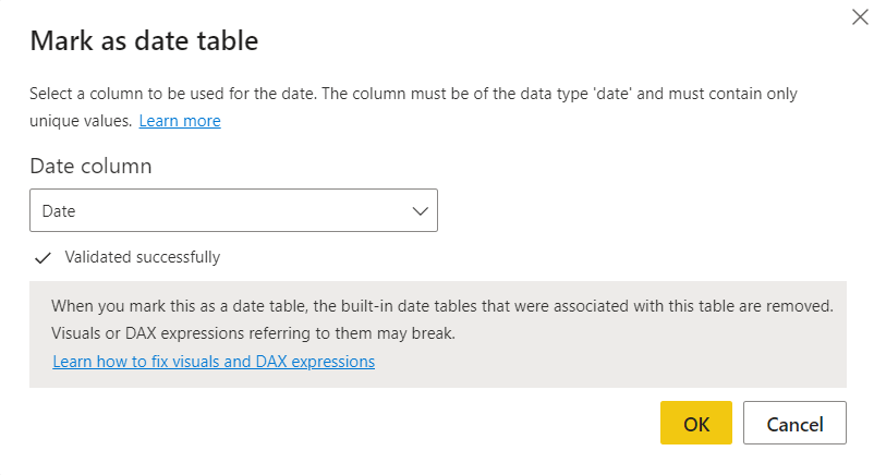 Mark as Date Table in Power BI