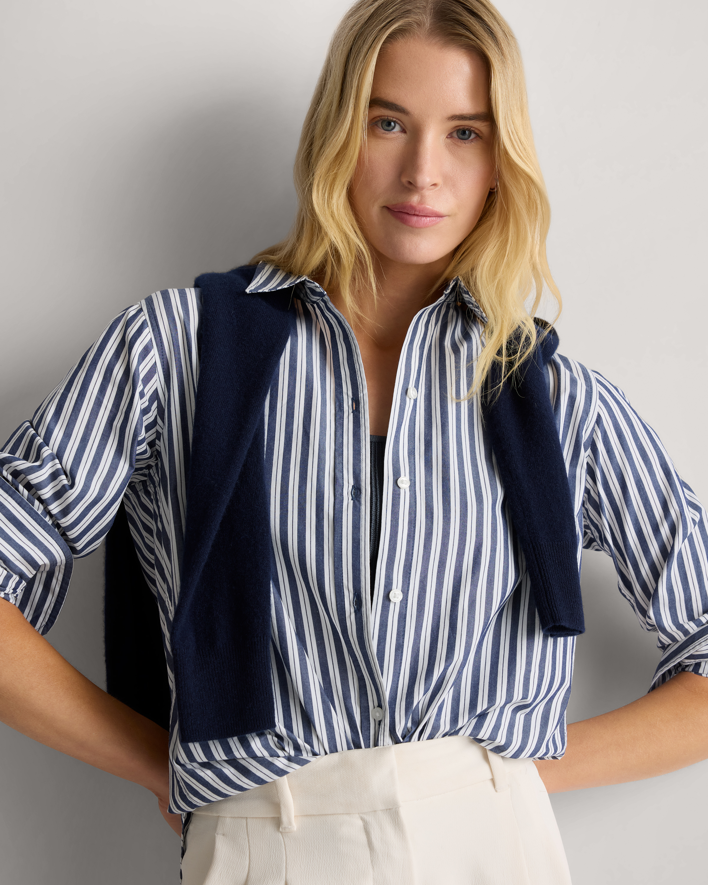 Hudson Stripe 100% Organic Cotton Poplin Long Sleeve Shirt