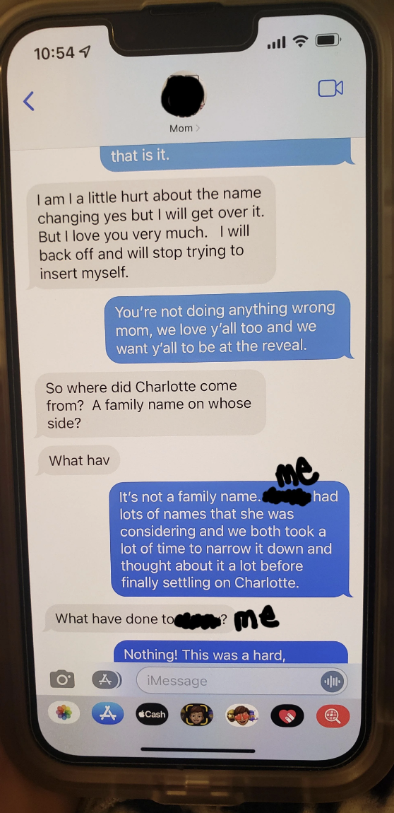 mom then being upset that the baby is named charlotte and wondering if it was a family name not on her side