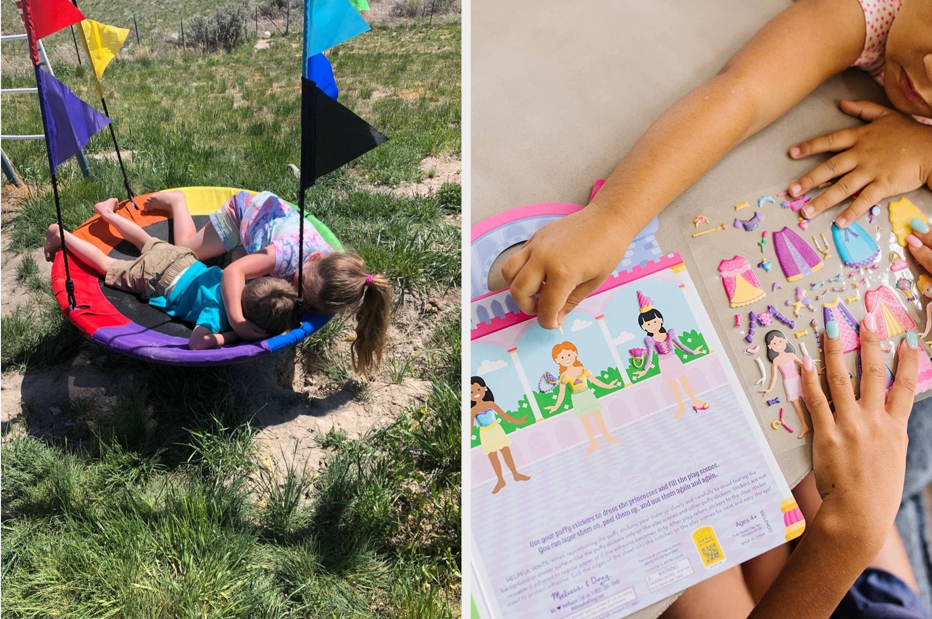 children on spinning swing, child playing with planet puzzle toy