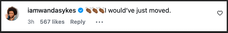 Instagram comment by a Wanda Sykes: "I would've just moved." It includes clapping hands emojis