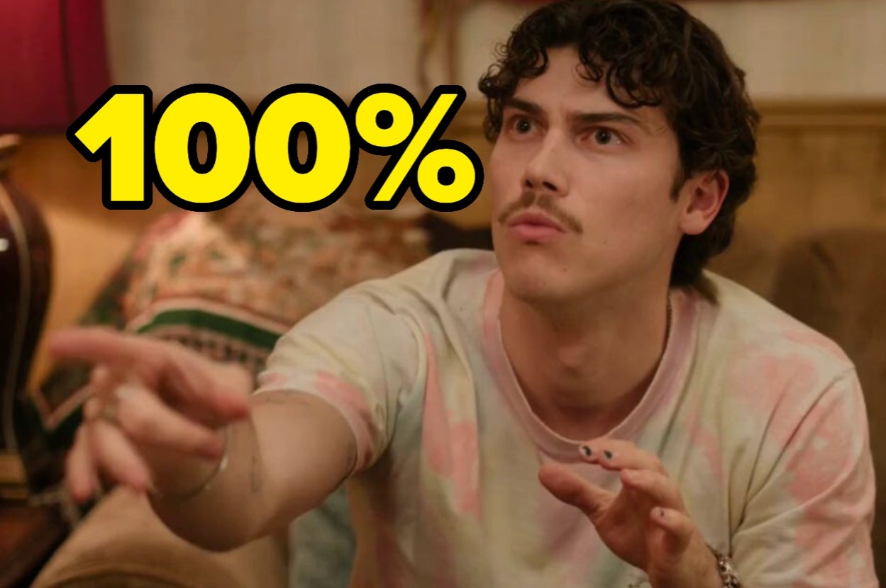 Person gesturing with 100% text overlay in bold yellow letters