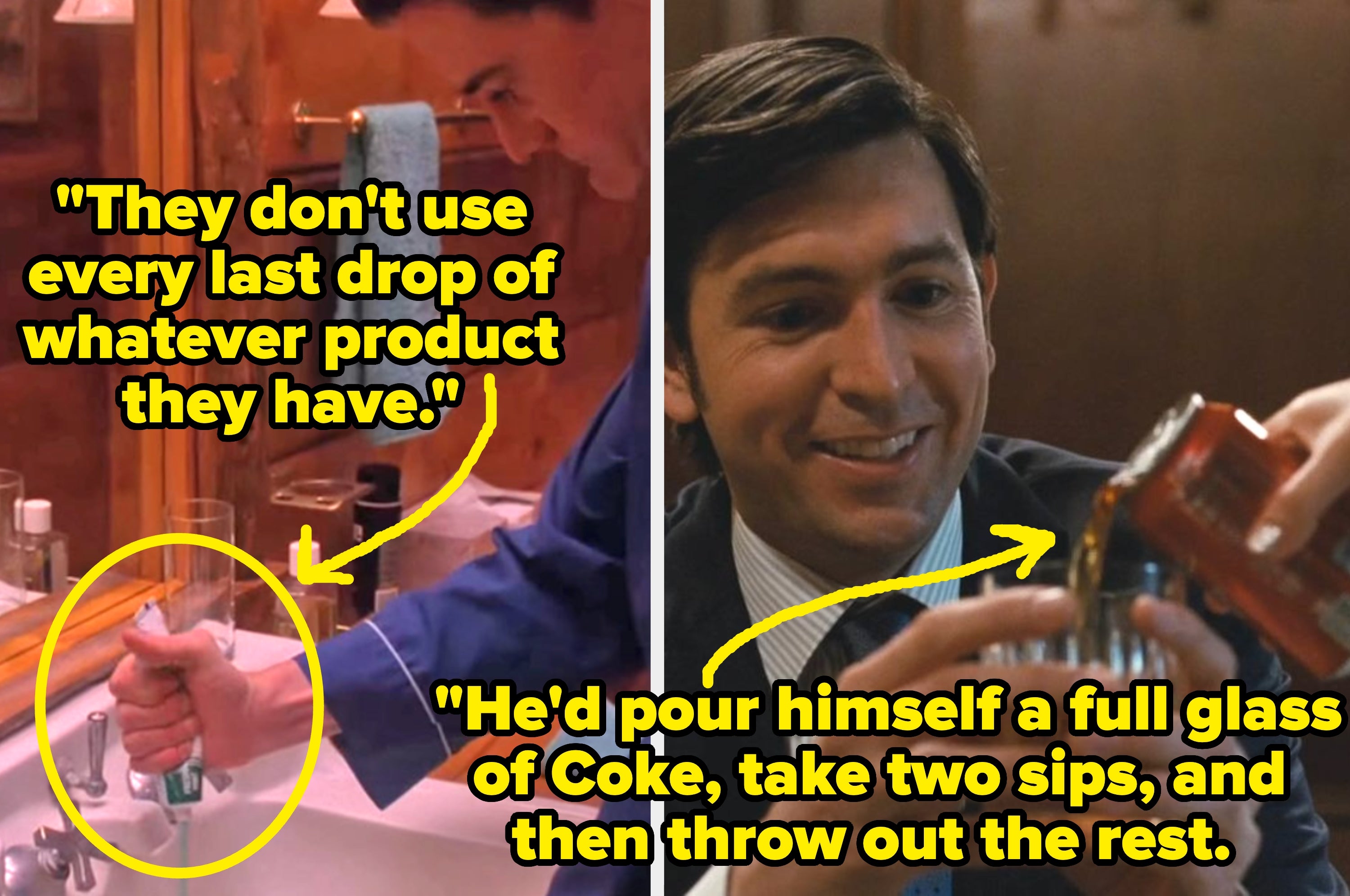 A person using a toothpaste "squeezer" tool to get the last bit from a tube in a bathroom, with a quote highlighting product use