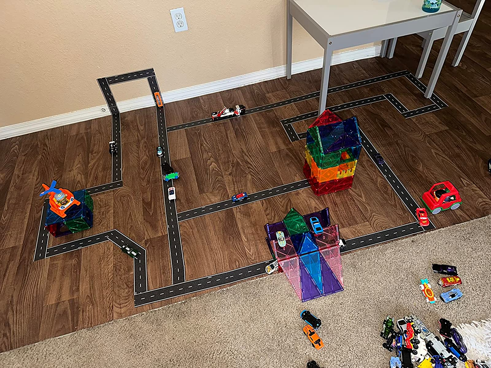 reviewer photo of a race track made with the road tape