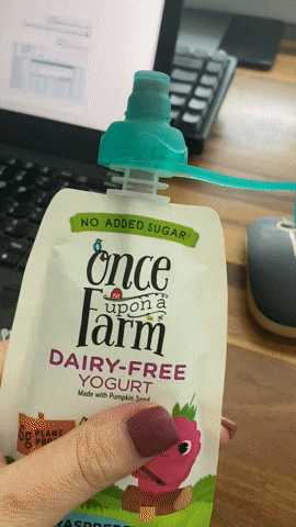 gif of reviewer squeezing the food pouch and nothing coming out