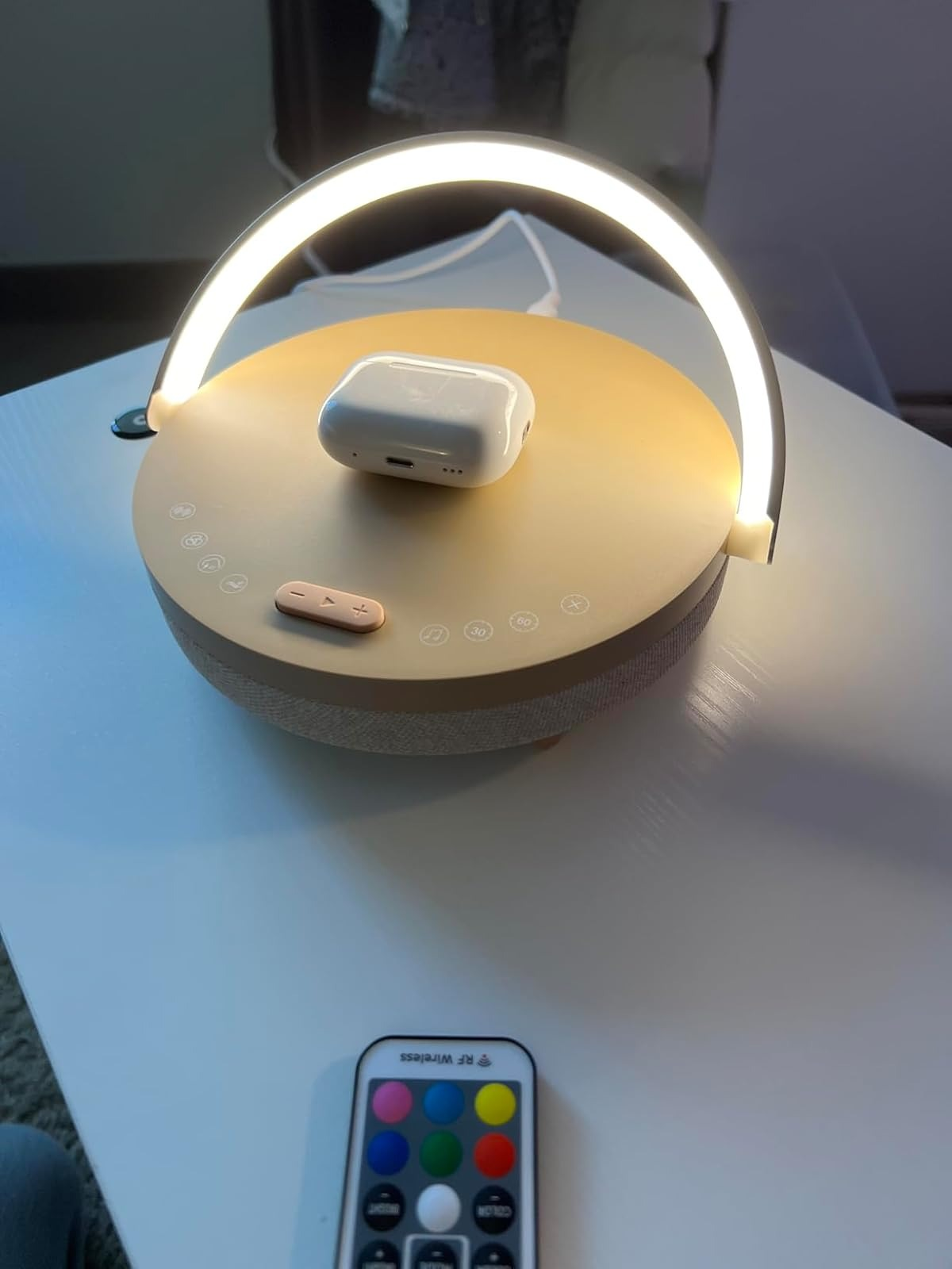 Modern bedside smart lamp with integrated wireless charger and touch controls