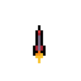 Pixel art rocket projectile with a red tip and yellow exhaust flame on a black background