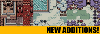 NEW ADDITIONS! Pixel art game environments with various terrains and a yellow banner reading NEW ADDITIONS! at the bottom.