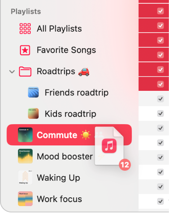 Sange trækkes til en playliste. Playlisten fremhæves.