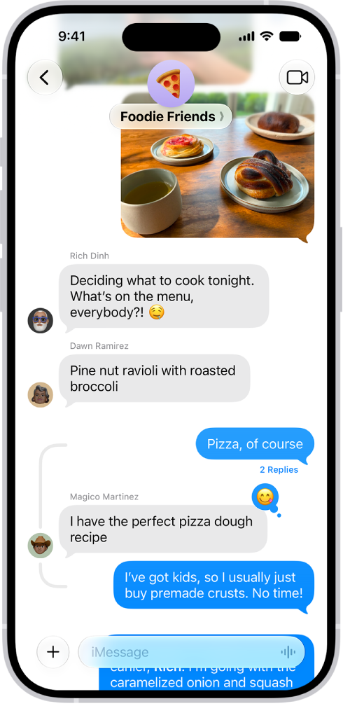 A conversation using iMessage.