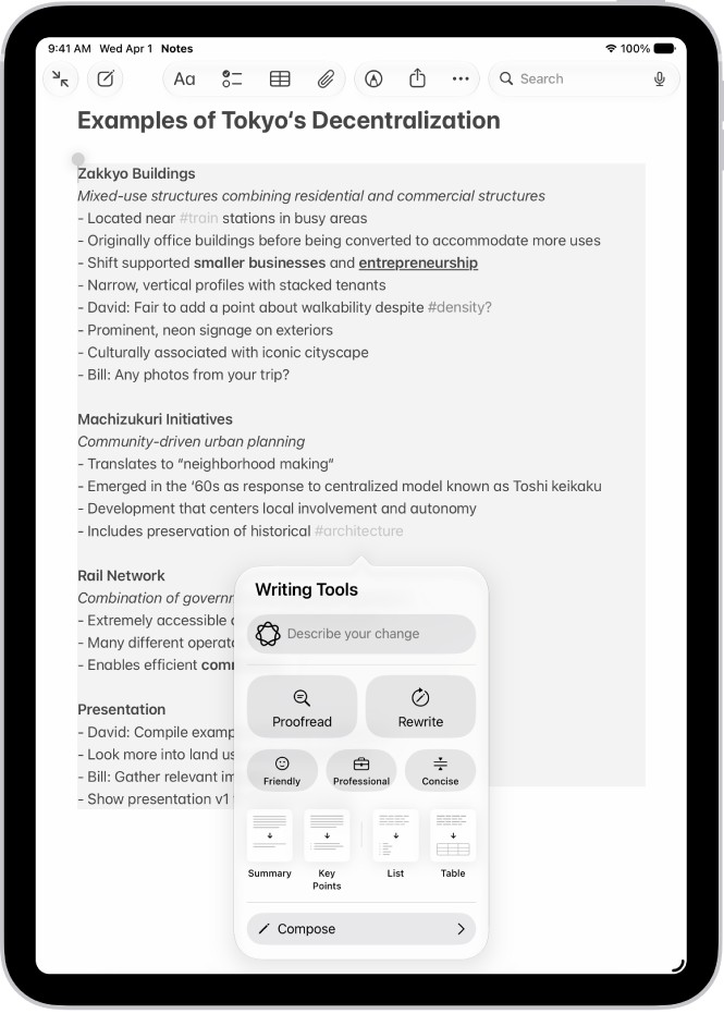 ‏iPad يعرض نصًا في تطبيق الصور. نافذة أدوات الكتابة تظهر في أسفل الشاشة.