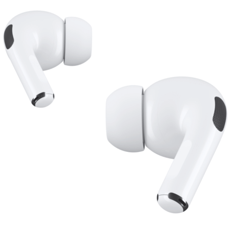 显示了 AirPods&nbsp;Pro。 一只 AirPod 耳机柄被轻按。