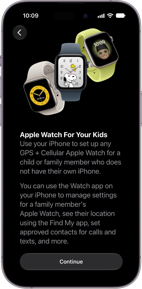 An iPhone showing setup details for Apple Watch For Your Kids.