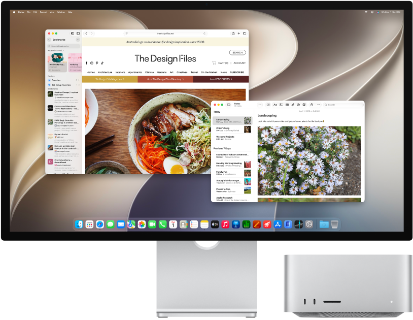 A Mac&nbsp;Studio egy kijelző mellett.