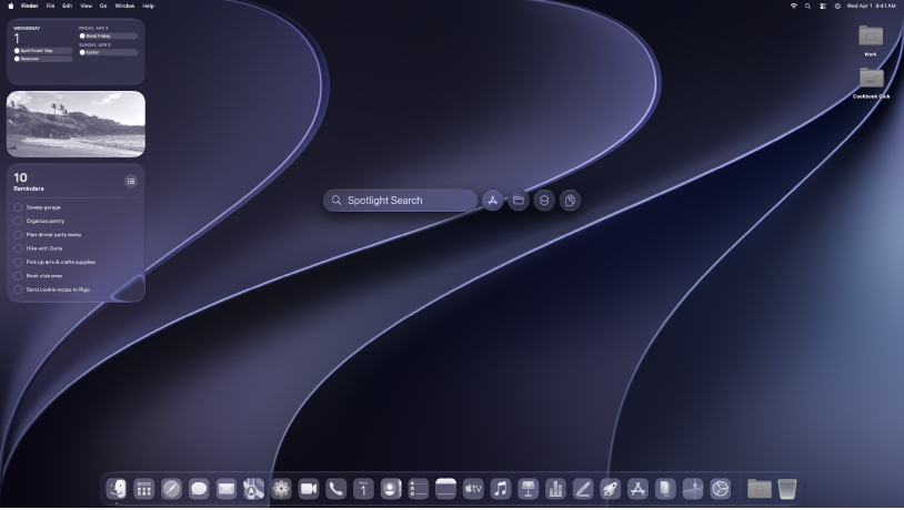 Et Mac-skrivebord med specielle symboler og widgets.