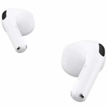 Des AirPods&nbsp;4 sont affichés. L’utilisateur pince la tige de l’un des AirPods.