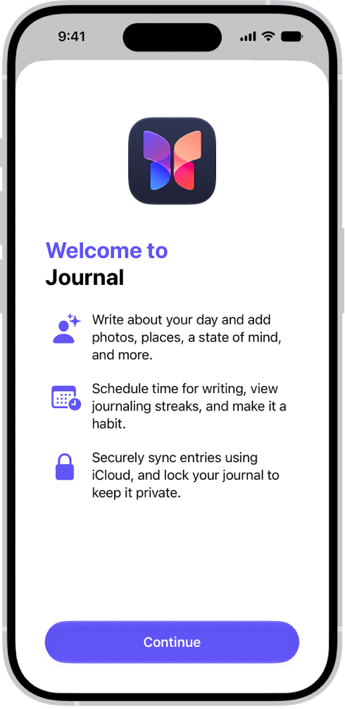 “手记” App 的欢迎屏幕。