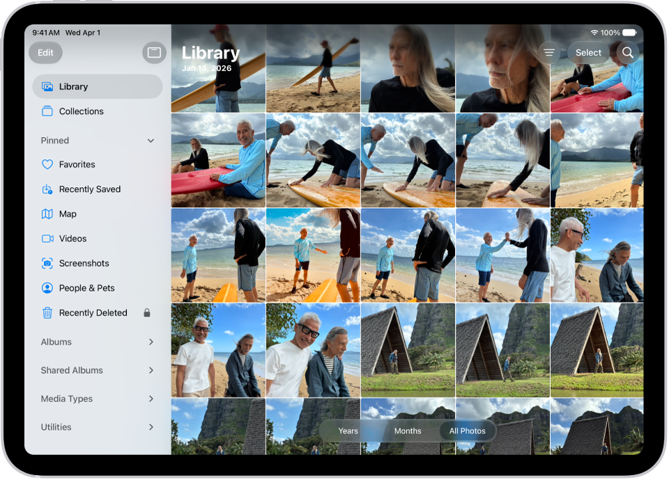 L’app Foto aperta con il pannello Libreria selezionato nella barra laterale.