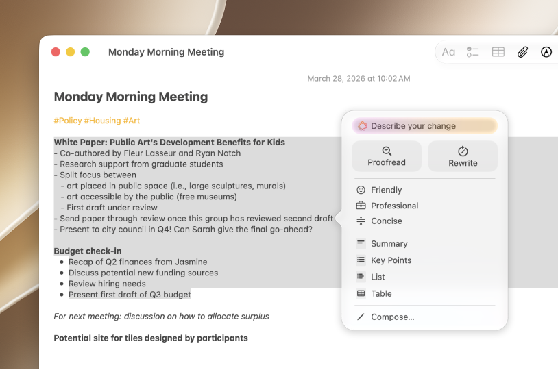 The Writing Tools menu.