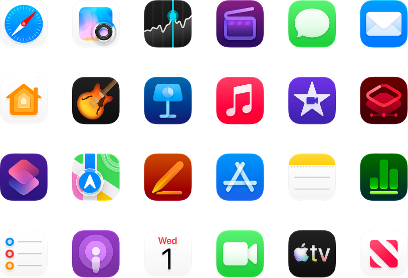 Icônes des apps fournies avec votre Mac.