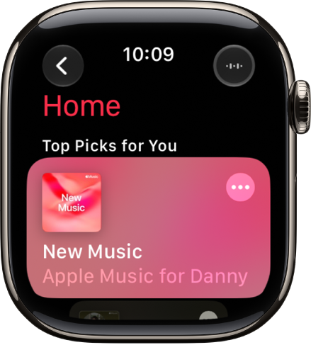 A screen in the Music app showing the Home tab.
