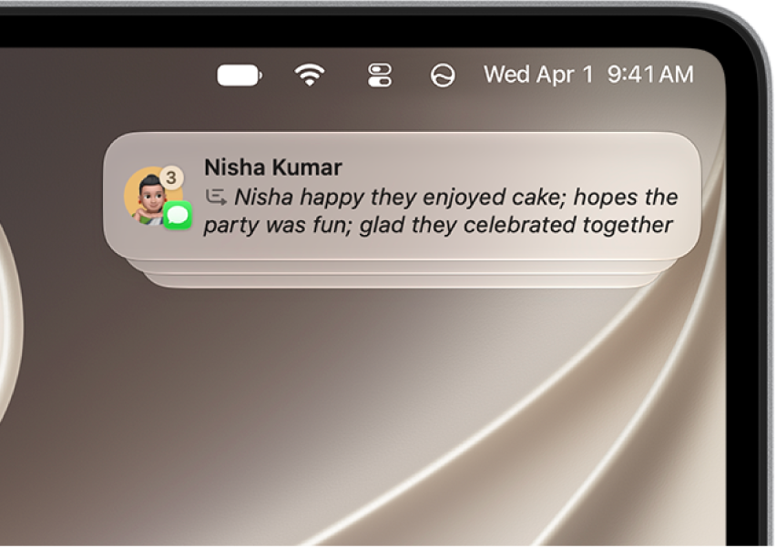 The top-right portion of the Mac desktop showing a summarized stack of notifications from an active Messages conversation.