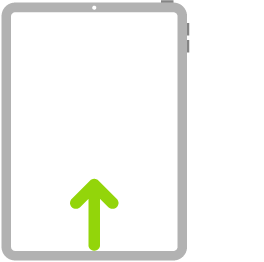 Una ilustración de un iPad con una flecha que indica cómo se desliza desde la parte inferior de la pantalla.