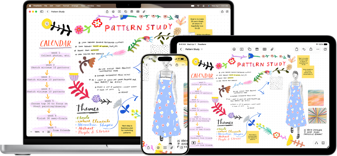 لوحة المساحة الحرة نفسها مفتوح على Mac و&nbsp;iPad و&nbsp;iPhone.