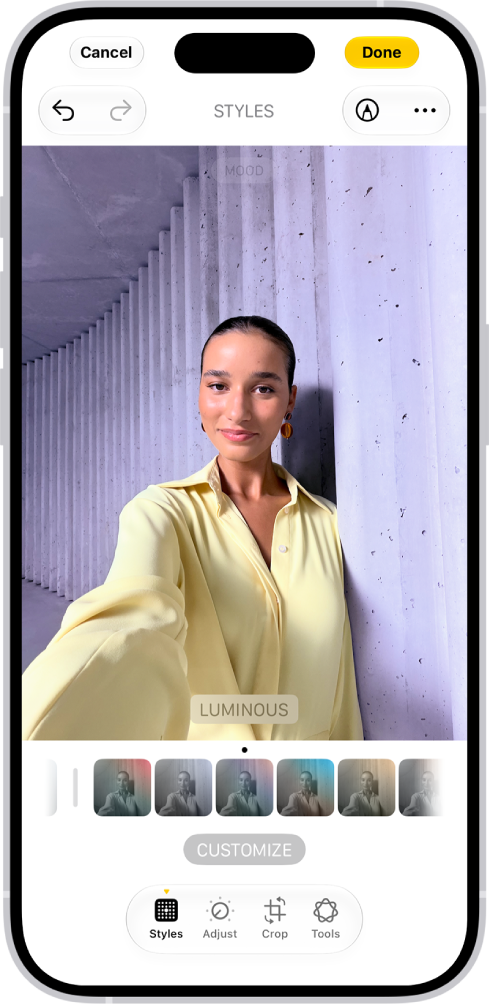 The edit screen in the Photos app.